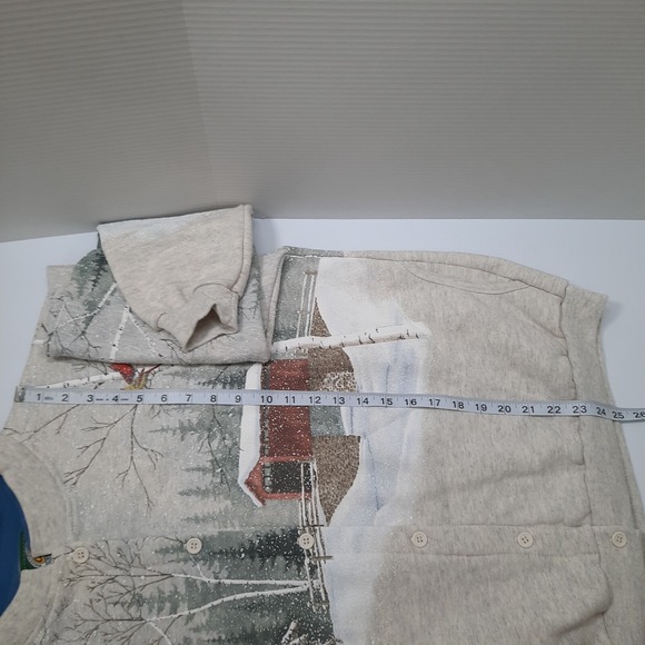 VTG Winter Scene Sweatshirt Wrap Around All Over Print Womens XL Horses Cardinal - Picture 13 of 13